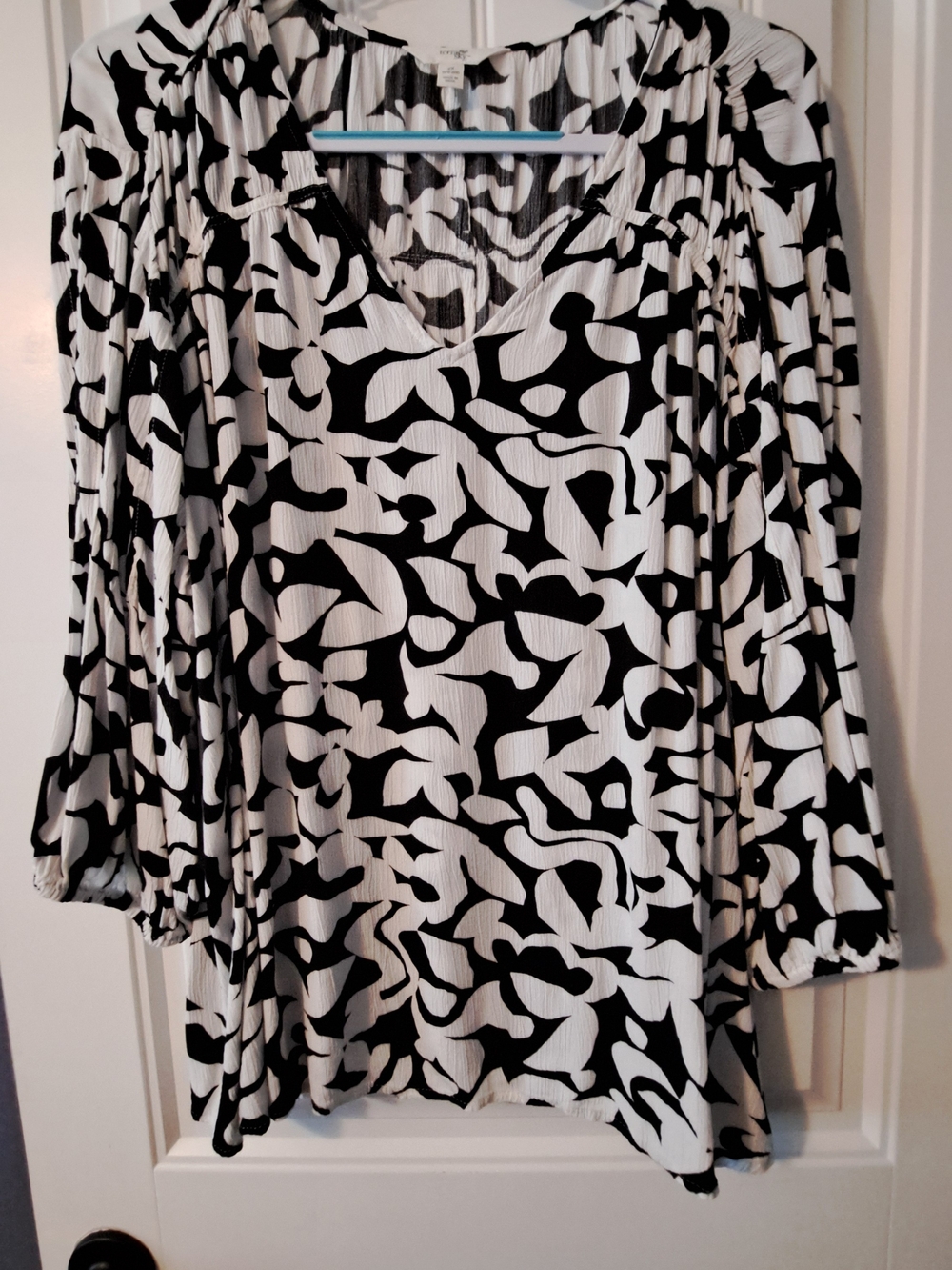 Terra & Sky Black and White Abstract V-Neck Tunic